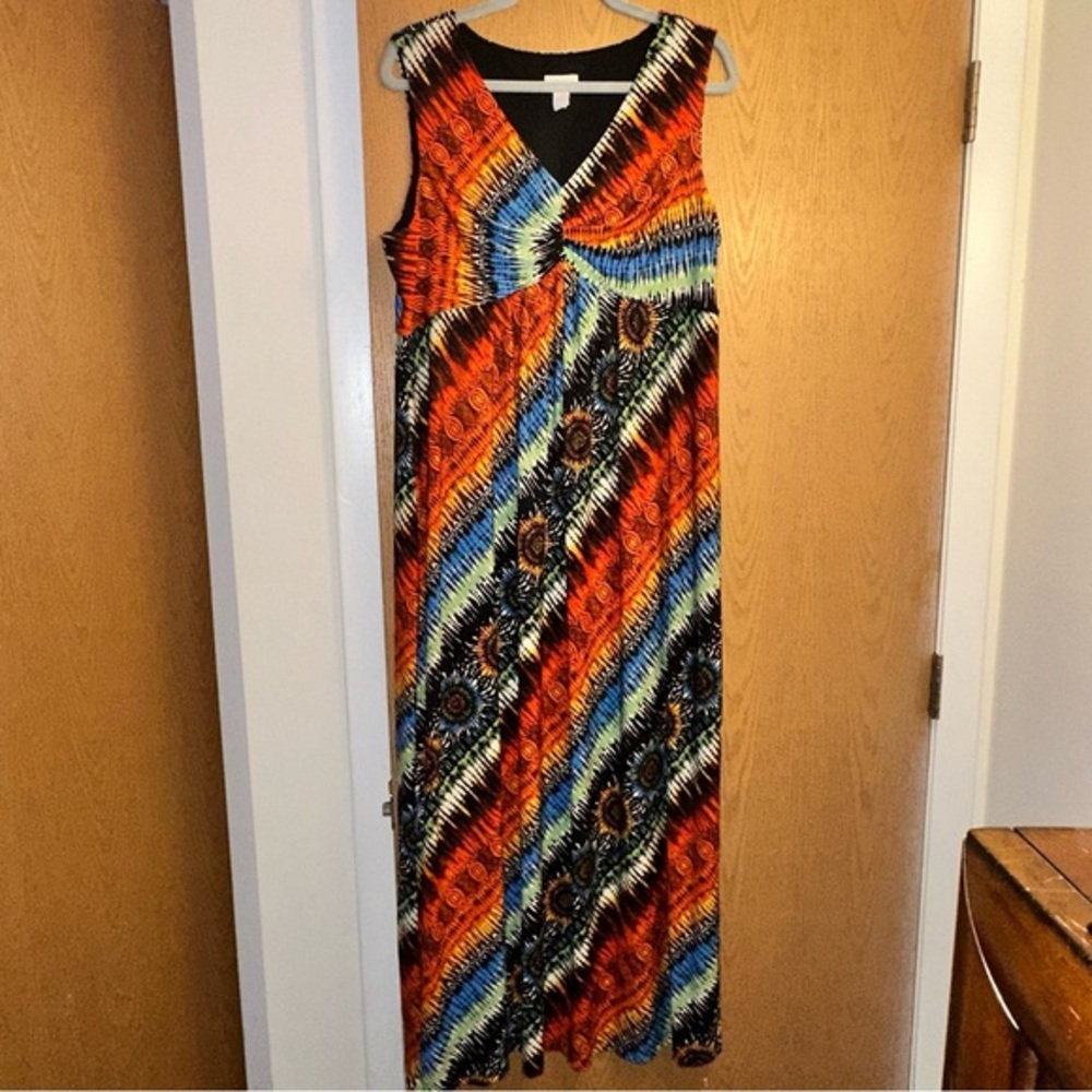 Chico’s Multicolor Sunburst Rainbow Sleeveless Maxi Dress | Size XL